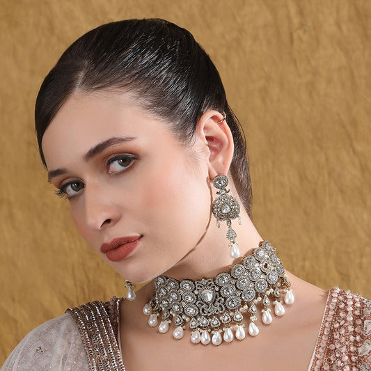 Luxury Pearl - Embellished Choker Necklace Set for Women - Auraa Trends - Choker - Trends - Choker Necklace Set for Women