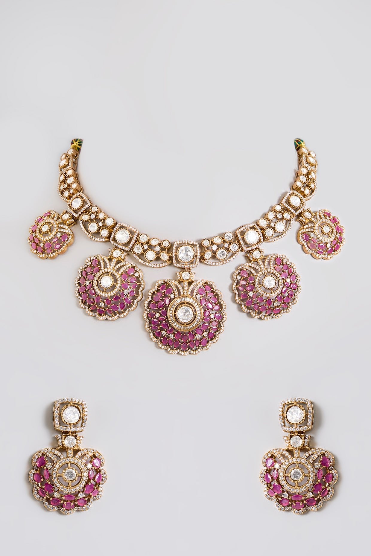 Majestic Plum Stone Kundan Bridal Necklace Set - Auraa Trends - Choker - Heavy wedding necklace set Handmade ethnic jewelry