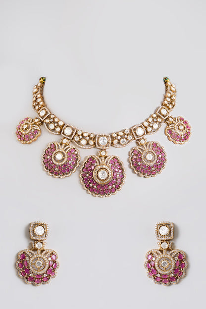 Majestic Plum Stone Kundan Bridal Necklace Set - Auraa Trends - Choker - Heavy wedding necklace set Handmade ethnic jewelry