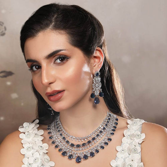 Majestic Sapphire and Diamond Choker Necklace Set - Auraa Trends