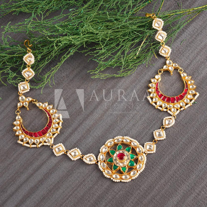 Mathapatti for women Alluring Kundan Gold Plated Head Band 22KT Gold Plated - Auraa Trends - Mathapati - Polki Maang Tikka
