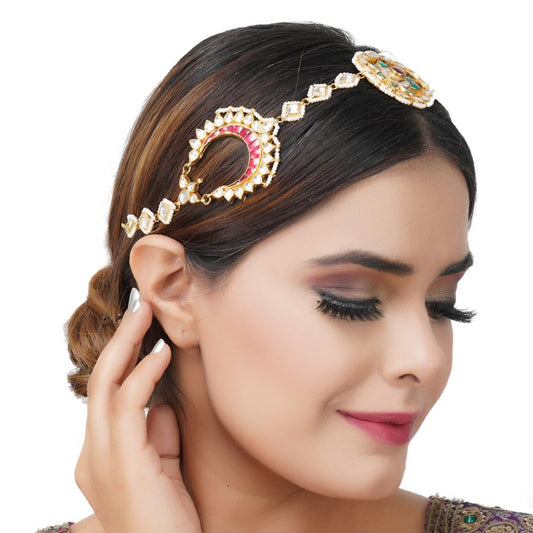 Mathapatti for women Alluring Kundan Gold Plated Head Band 22KT Gold Plated - Auraa Trends - Mathapati - Polki Maang Tikka