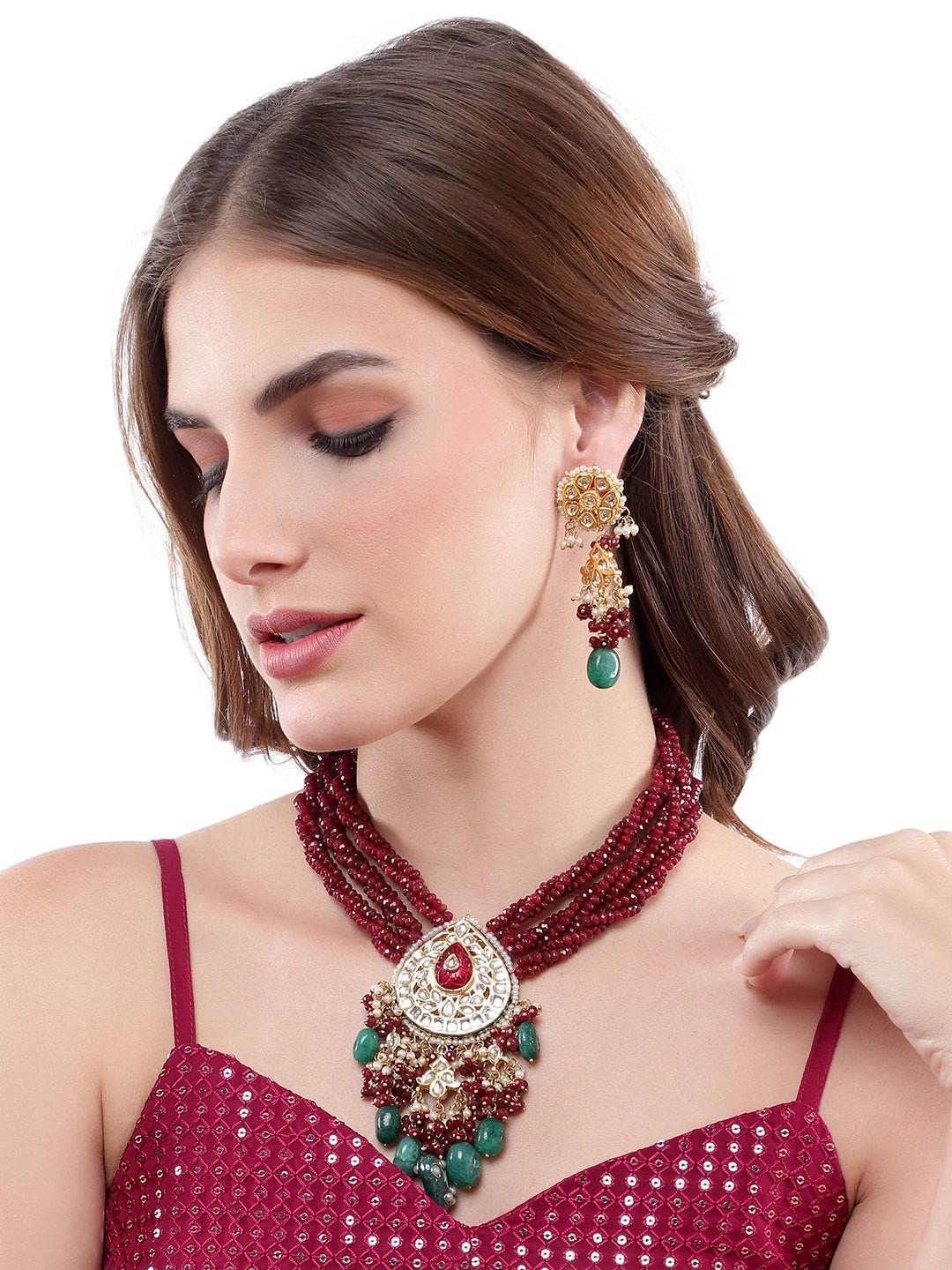 Mesmerizing Gold Plated Yellow Traditional Choker Set - Auraa Trends