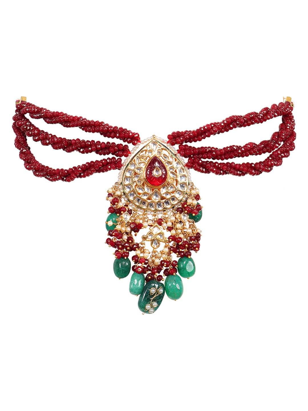 Mesmerizing Gold Plated Yellow Traditional Choker Set - Auraa Trends