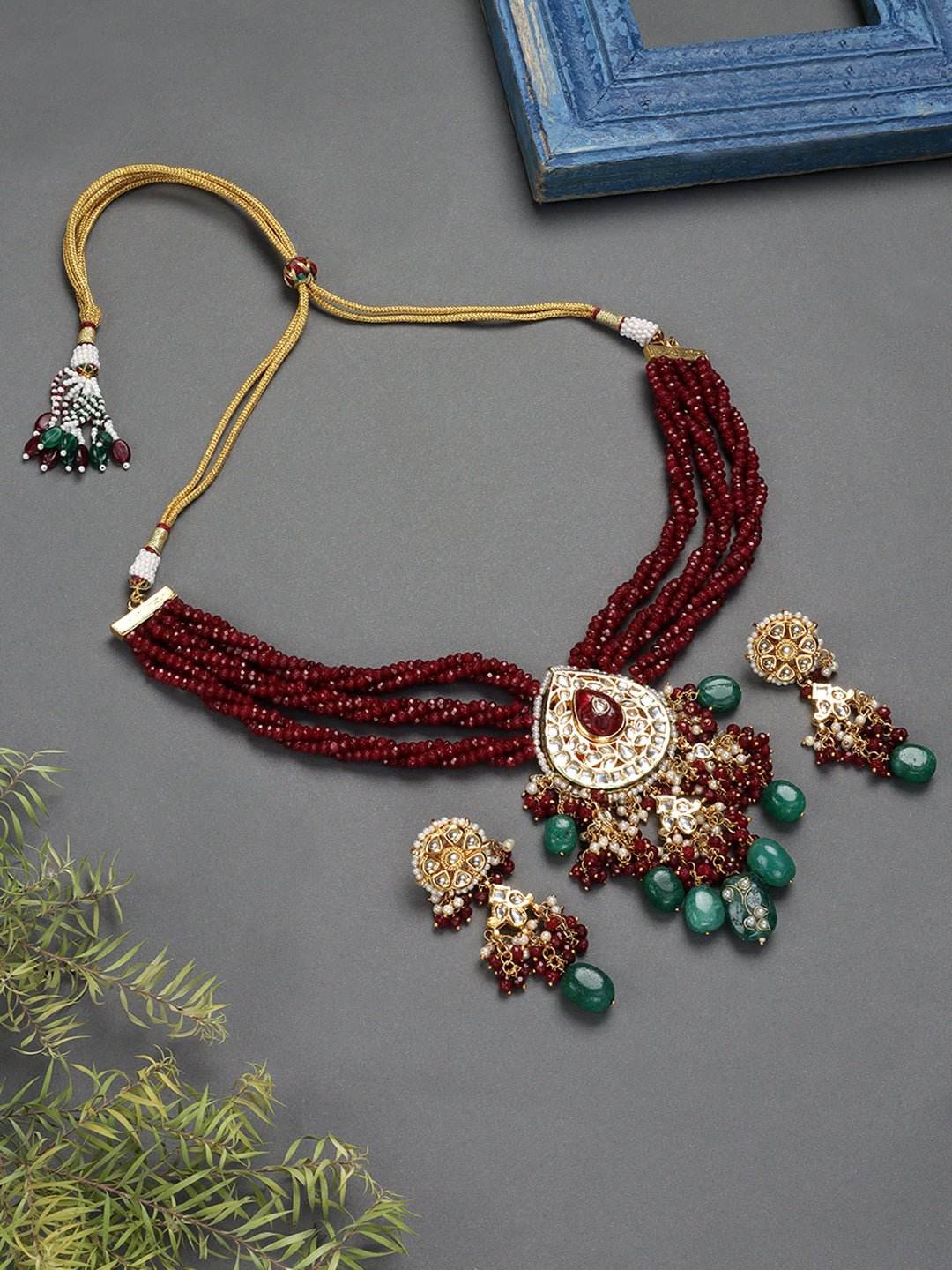 Mesmerizing Gold Plated Yellow Traditional Choker Set - Auraa Trends