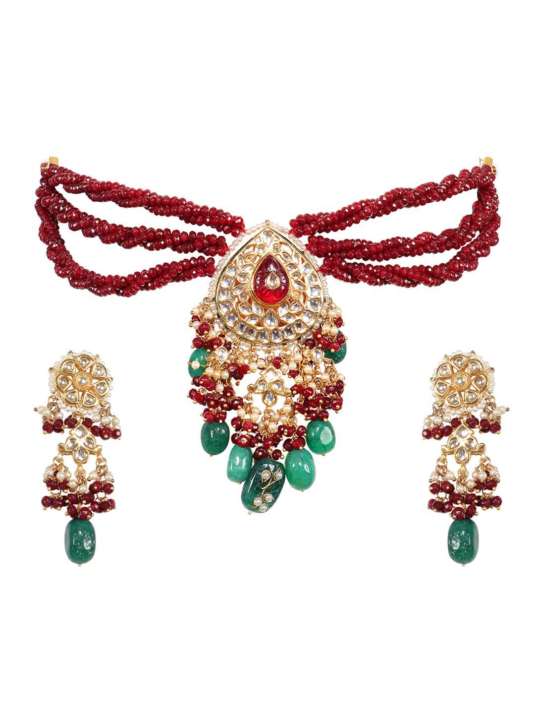 Mesmerizing Gold Plated Yellow Traditional Choker Set - Auraa Trends