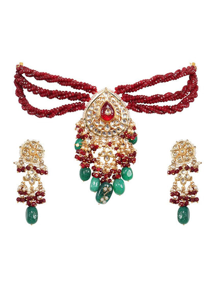 Mesmerizing Gold Plated Yellow Traditional Choker Set - Auraa Trends