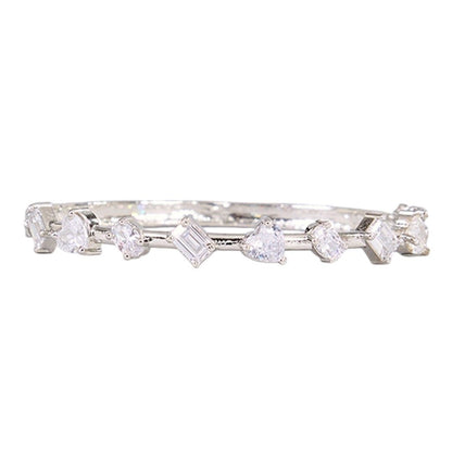 Minimalist Silver - Plated CZ Studded Bangle Bracelet for Women - Auraa Trends - Bracelet -  - Auraa Trends - "Silver - plated sleek bangle bracelet featuring geometric - cut CZ stones for women"