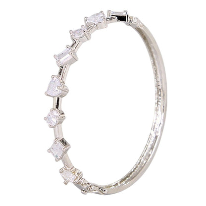 Minimalist Silver - Plated CZ Studded Bangle Bracelet for Women - Auraa Trends - Bracelet -  - Auraa Trends - "Silver - plated sleek bangle bracelet featuring geometric - cut CZ stones for women"