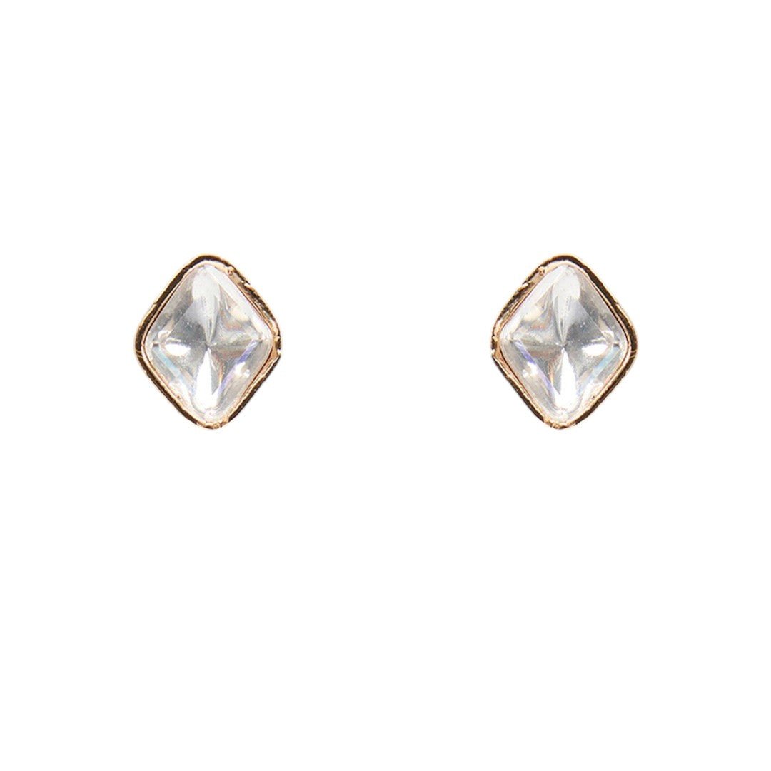 Minimalist Square Polki Necklace Set with Matching Stud Earrings - Auraa Trends - necklace -  - Auraa Trends - gold - coloured necklace with square polki stones placed evenly on a chain, complemented by similar square crystal stud earrings