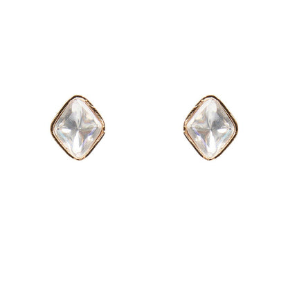Minimalist Square Polki Necklace Set with Matching Stud Earrings - Auraa Trends - necklace -  - Auraa Trends - gold - coloured necklace with square polki stones placed evenly on a chain, complemented by similar square crystal stud earrings