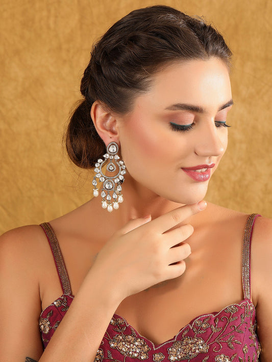 Moissanite and Pearl Chandelier Earrings - Auraa Trends - Chandelier Earrings - American Diamond Earring chandelier
