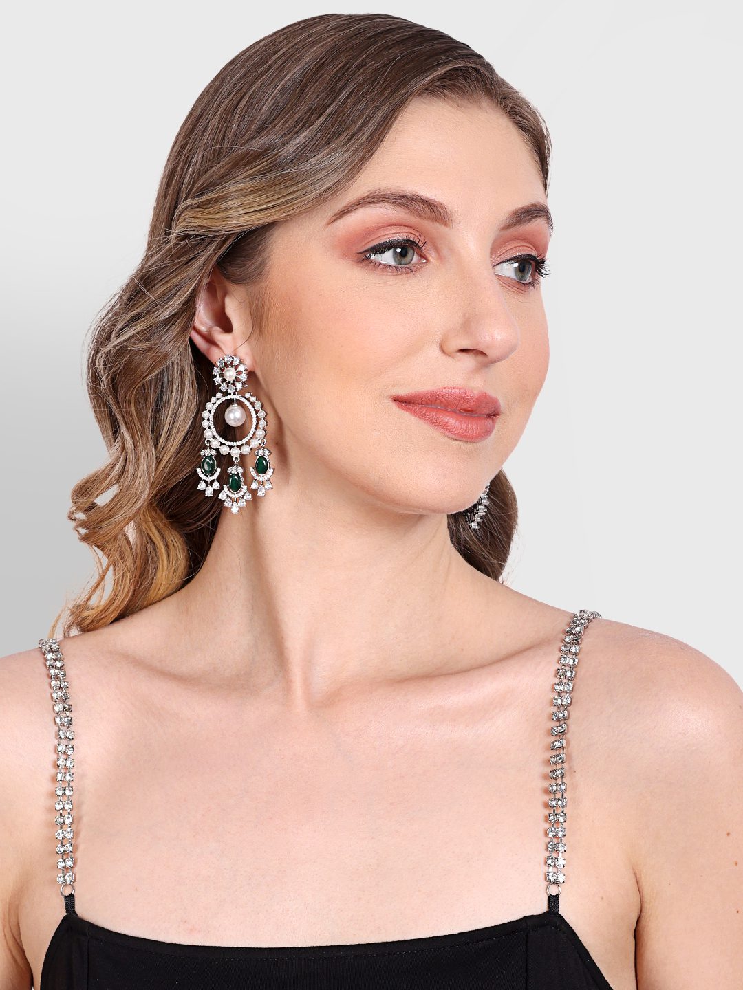 Moissanite Chandelier Earrings with Emerald Accents - Auraa Trends - Chandelier Earrings - Earring Earrings Festive