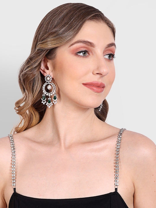 Moissanite Chandelier Earrings with Emerald Accents - Auraa Trends - Chandelier Earrings - Earring Earrings Festive