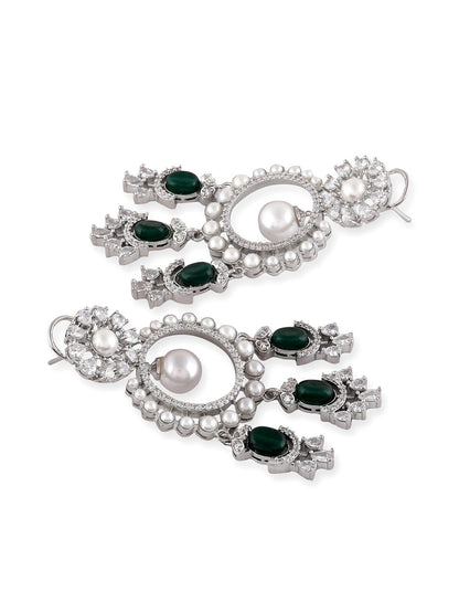 Moissanite Chandelier Earrings with Emerald Accents - Auraa Trends - Chandelier Earrings - Earring Earrings Festive