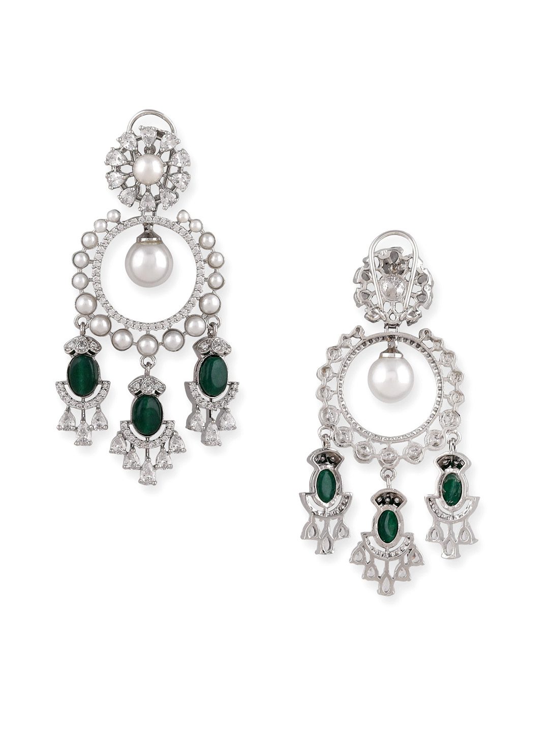 Moissanite Chandelier Earrings with Emerald Accents - Auraa Trends - Chandelier Earrings - Earring Earrings Festive