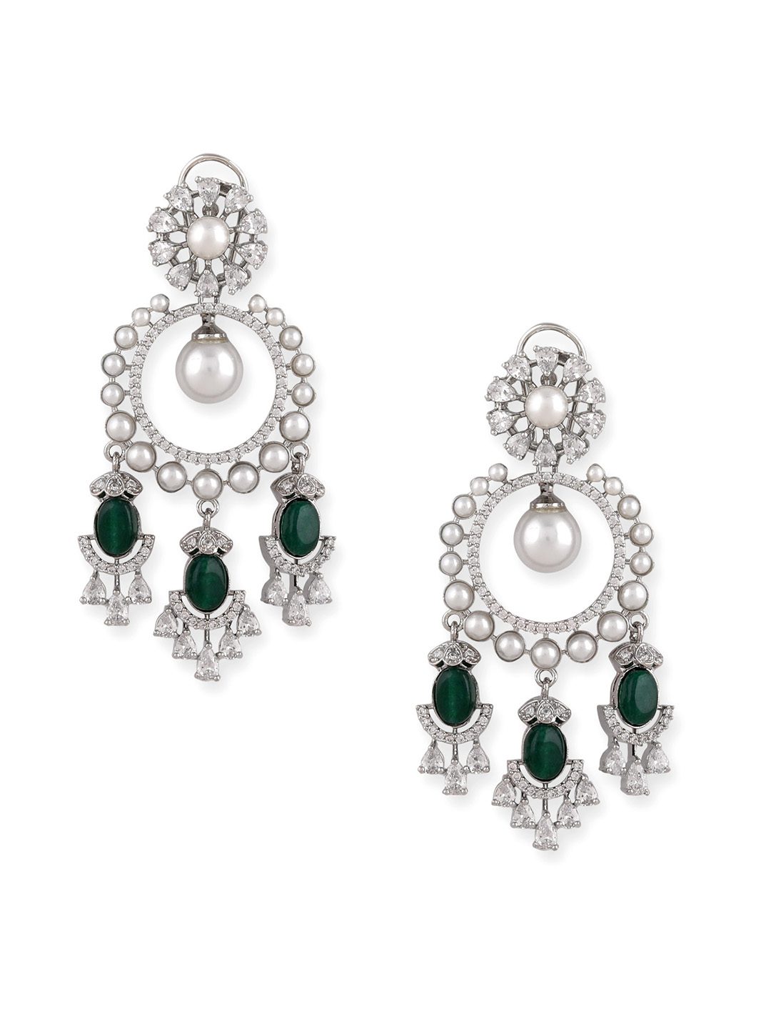 Moissanite Chandelier Earrings with Emerald Accents - Auraa Trends - Chandelier Earrings - Earring Earrings Festive