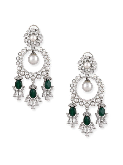 Moissanite Chandelier Earrings with Emerald Accents - Auraa Trends - Chandelier Earrings - Earring Earrings Festive