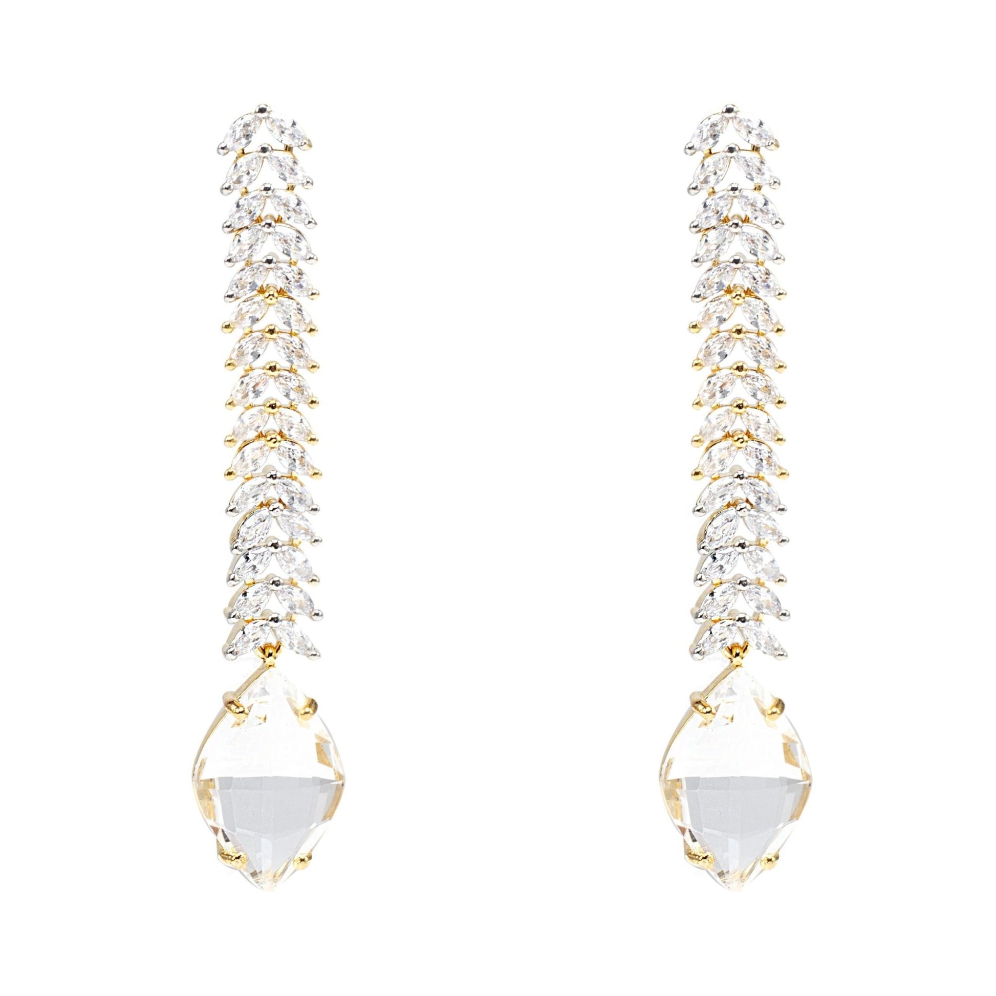 Moissanite Diamonte Dangle Earrings with Gold Detailing - Auraa Trends - Dangle - American Diamond Earring Dangle Earrings