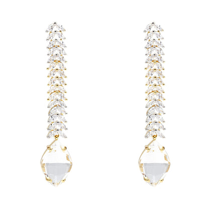 Moissanite Diamonte Dangle Earrings with Gold Detailing - Auraa Trends - Dangle - American Diamond Earring Dangle Earrings
