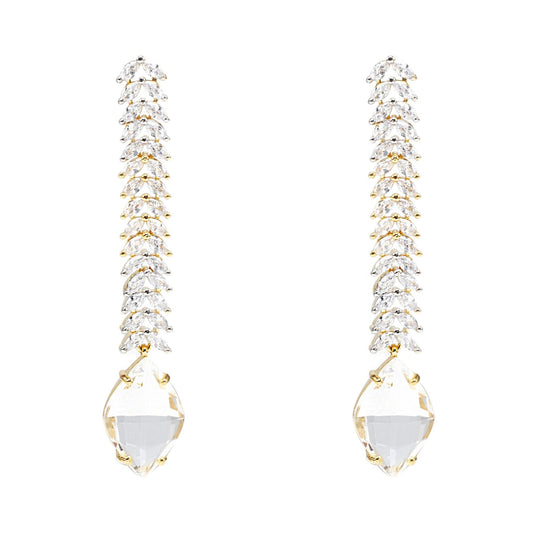 Moissanite Diamonte Dangle Earrings with Gold Detailing - Auraa Trends - Dangle - American Diamond Earring Dangle Earrings