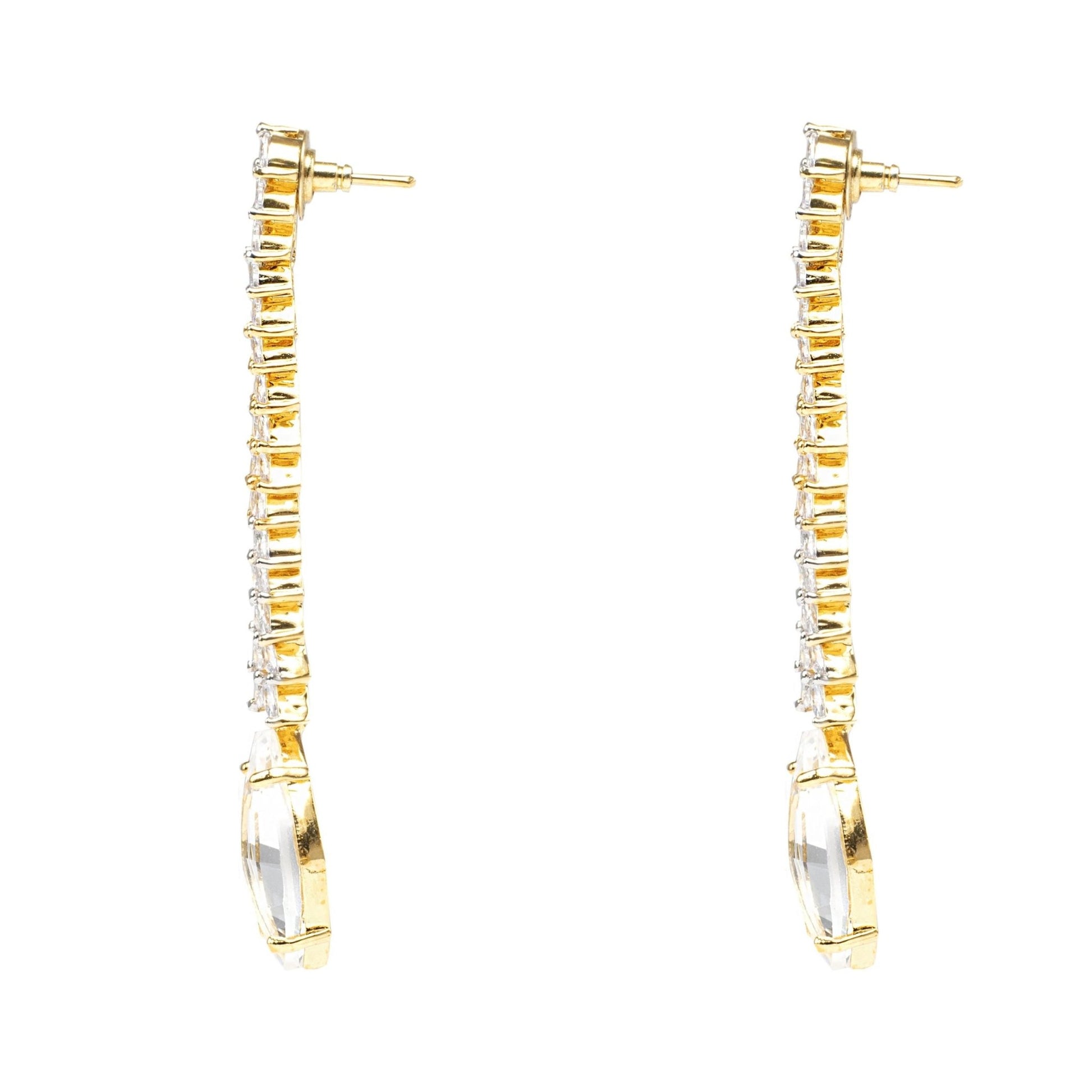 Moissanite Diamonte Dangle Earrings with Gold Detailing - Auraa Trends - Dangle - American Diamond Earring Dangle Earrings