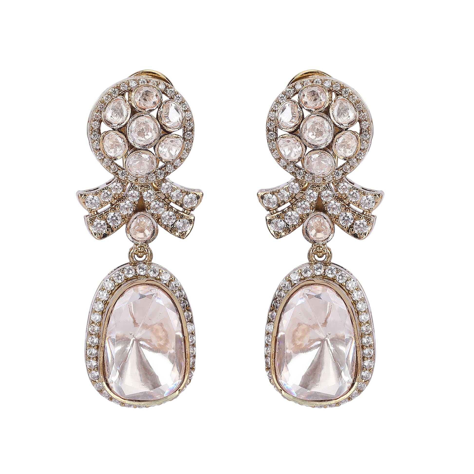 Moissanite Drop Earrings with Sparkling Stones - Auraa Trends - Drop - drop drop earrings Earrings