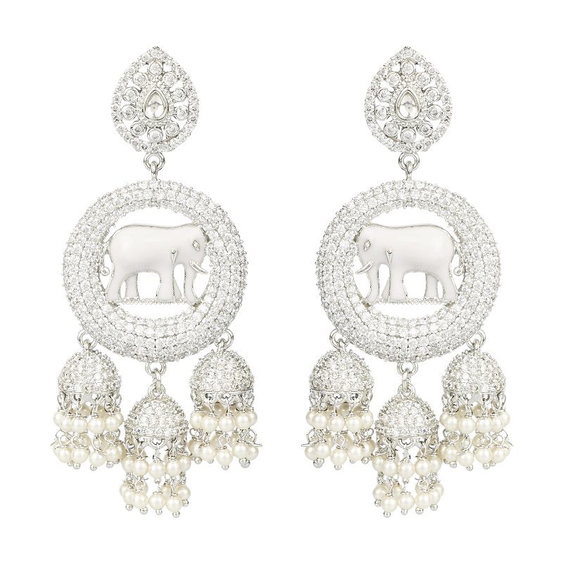 Moissanite Elephant Motif Jhumka Earrings - Auraa Trends - Jhumka - Auraa Trends - Moissanite Elephant Motif Jhumka Earrings