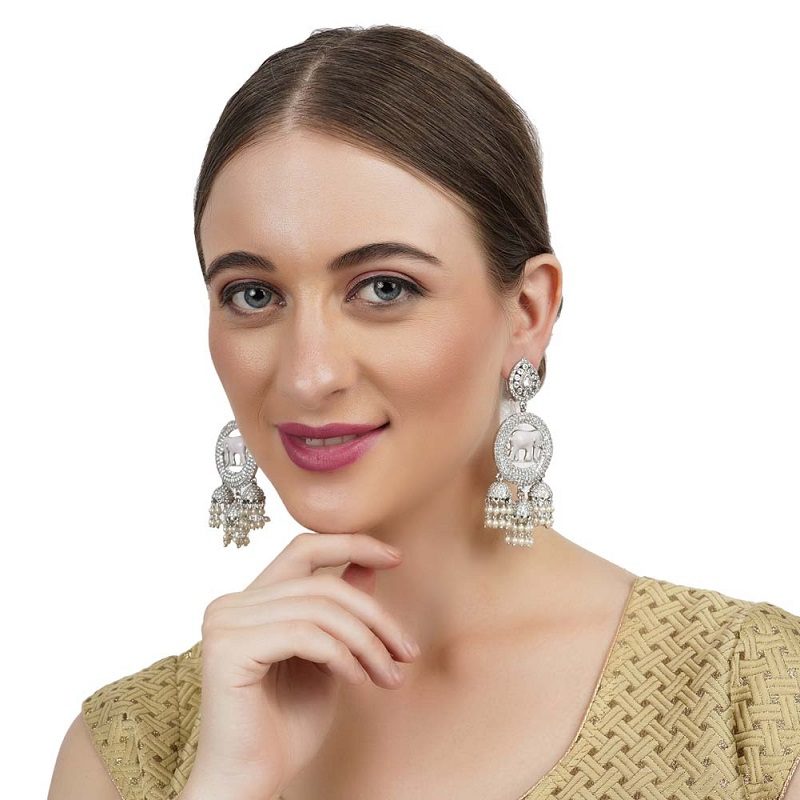 Moissanite Elephant Motif Jhumka Earrings - Auraa Trends - Jhumka - Auraa Trends - Moissanite Elephant Motif Jhumka Earrings