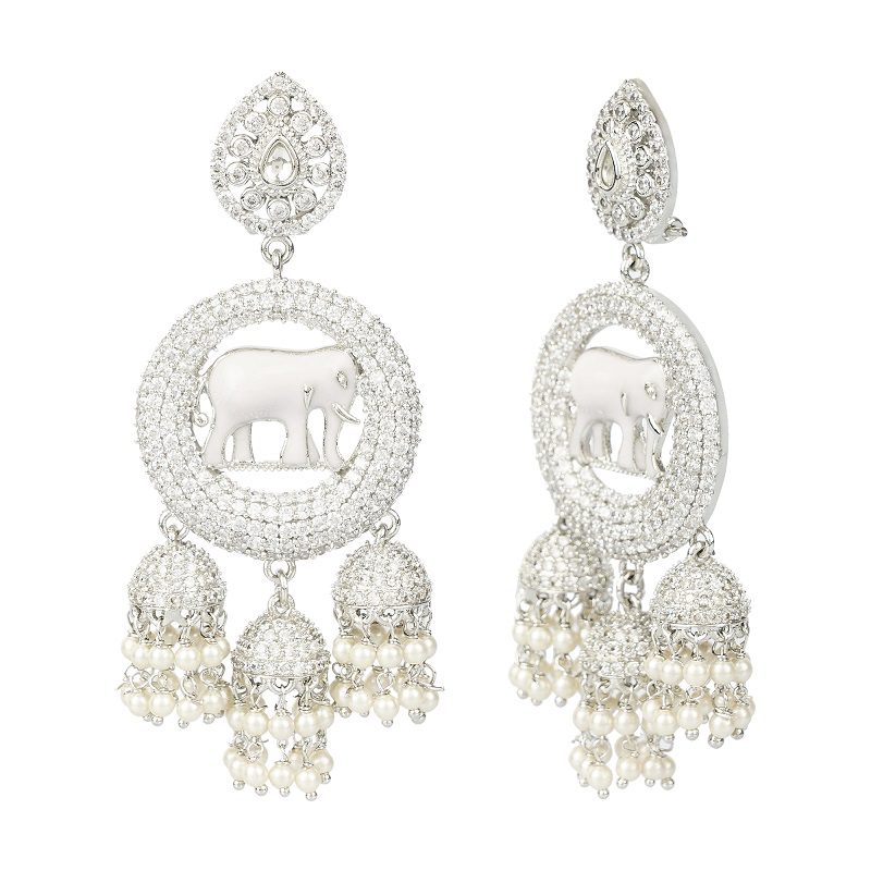 Moissanite Elephant Motif Jhumka Earrings - Auraa Trends - Jhumka - Auraa Trends - Moissanite Elephant Motif Jhumka Earrings