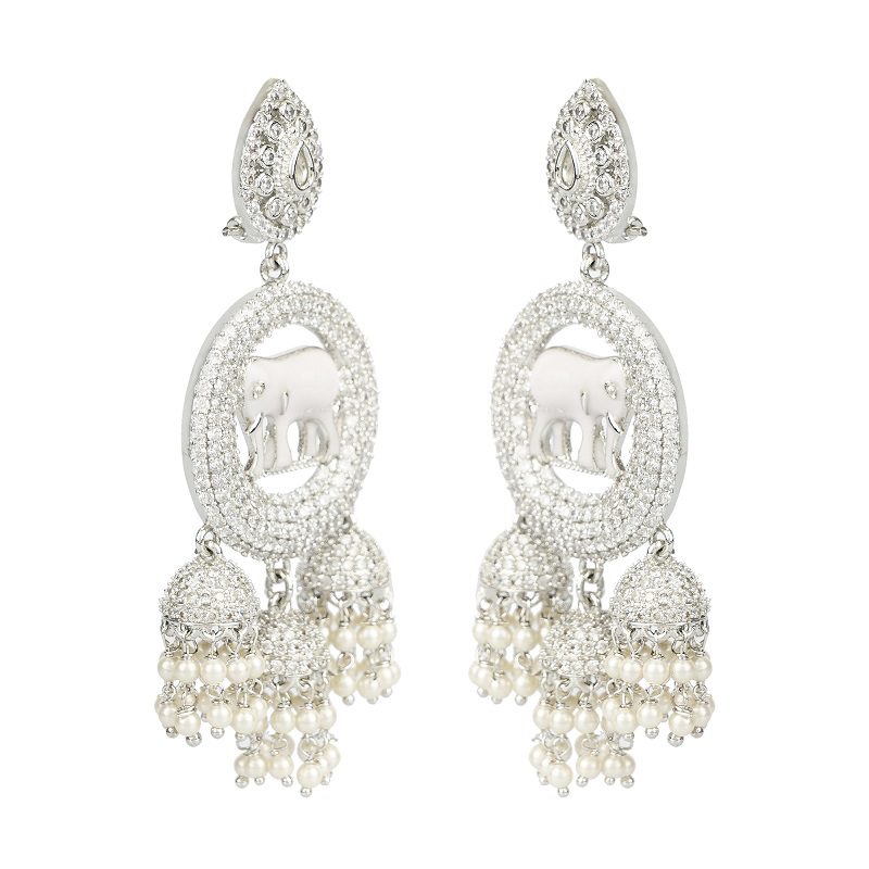 Moissanite Elephant Motif Jhumka Earrings - Auraa Trends - Jhumka - Auraa Trends - Moissanite Elephant Motif Jhumka Earrings