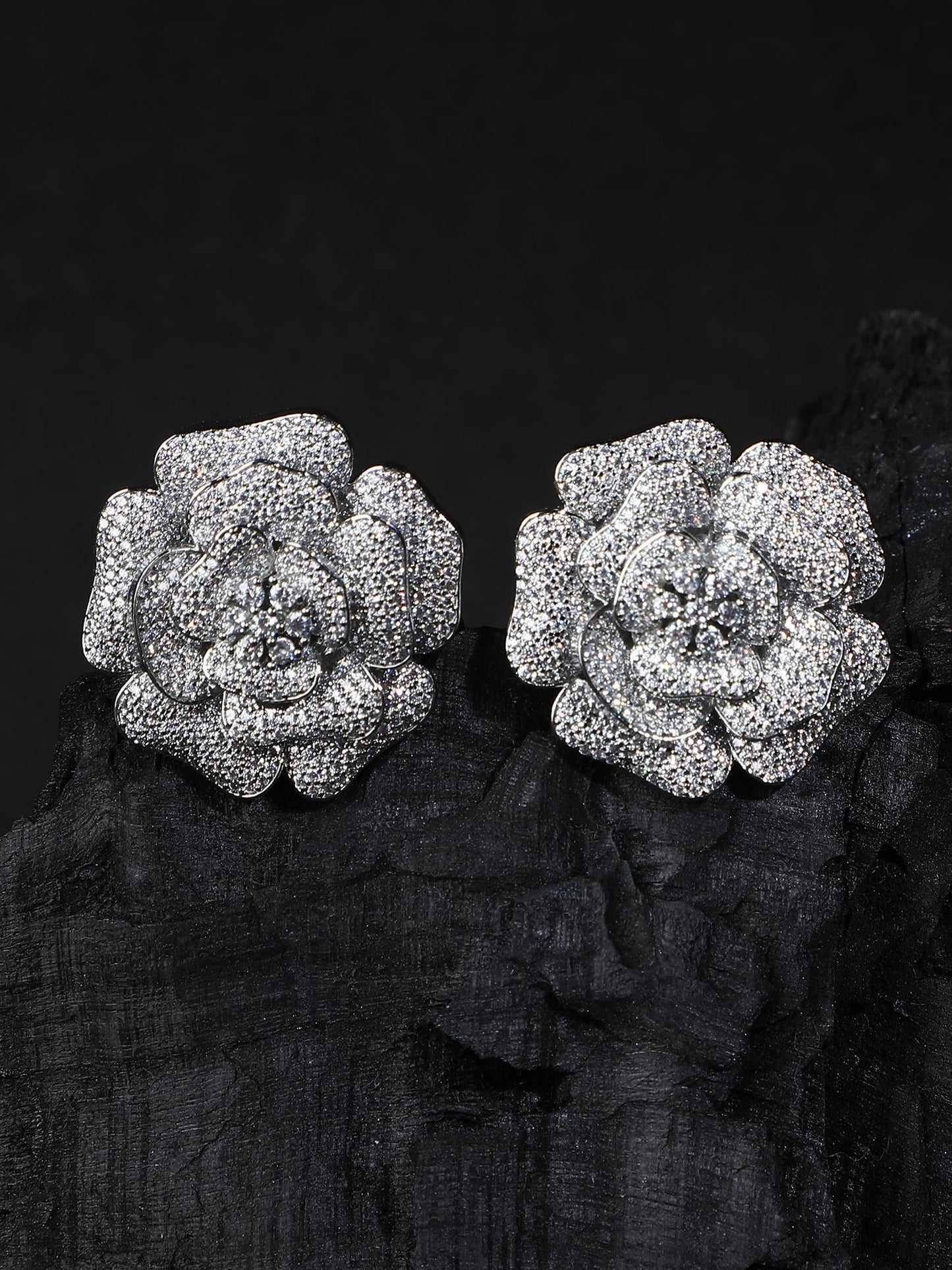 Moissanite Floral Stud Earrings - Auraa Trends - Studs - # - Auraa Trends - Moissanite Floral Stud Earrings