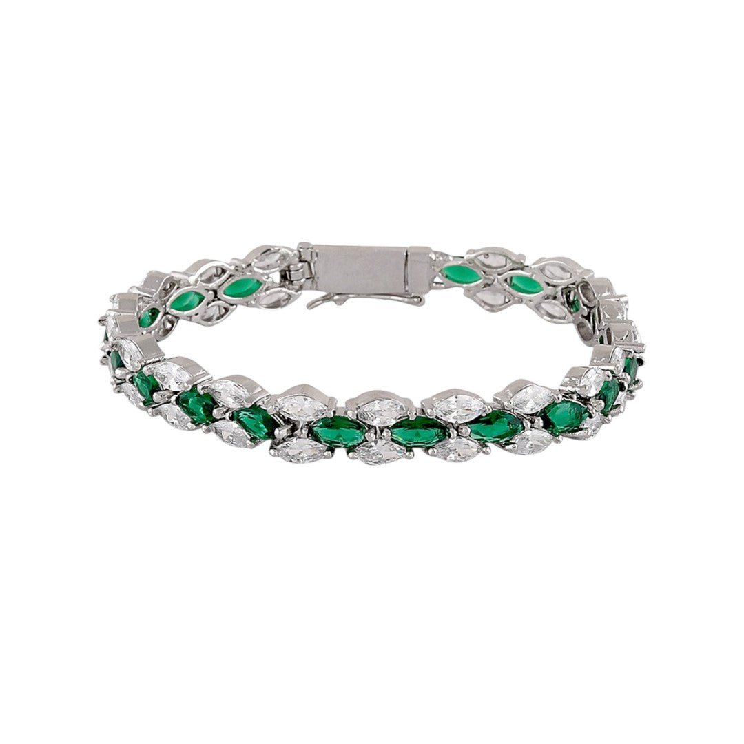 Moissanite Gold - Plated Bracelet with Floral & Trillion - Cut Design - Auraa Trends - Moissanite Gold - Plated Bracelet