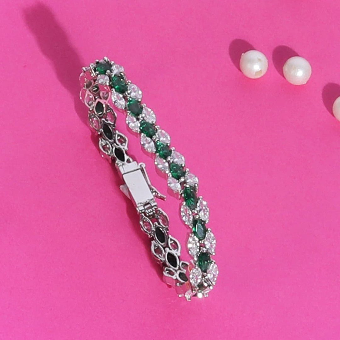 Moissanite Gold - Plated Bracelet with Floral & Trillion - Cut Design - Auraa Trends - Moissanite Gold - Plated Bracelet