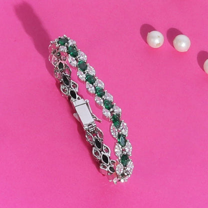 Moissanite Gold - Plated Bracelet with Floral & Trillion - Cut Design - Auraa Trends - Moissanite Gold - Plated Bracelet