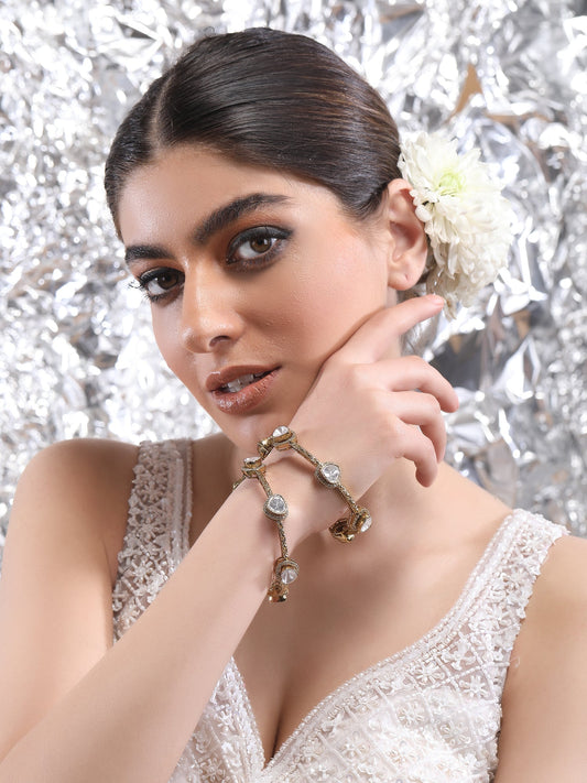 Moissanite Gold - Tone Bracelet Set - Auraa Trends - Bracelet - # - Auraa Trends - Moissanite Gold - Tone Bracelet Set