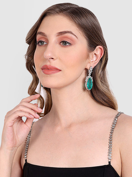 Moissanite & Green Stone Drop Earrings - Auraa Trends - Drop - # - Auraa Trends - Moissanite & Green Stone Drop Earrings