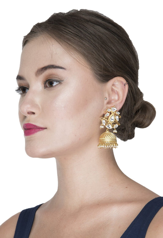 Moissanite Kundan Jhumka Earrings - Auraa Trends - Jhumka - # - Auraa Trends - Mesmerizing Kundan Jhumka Earrings