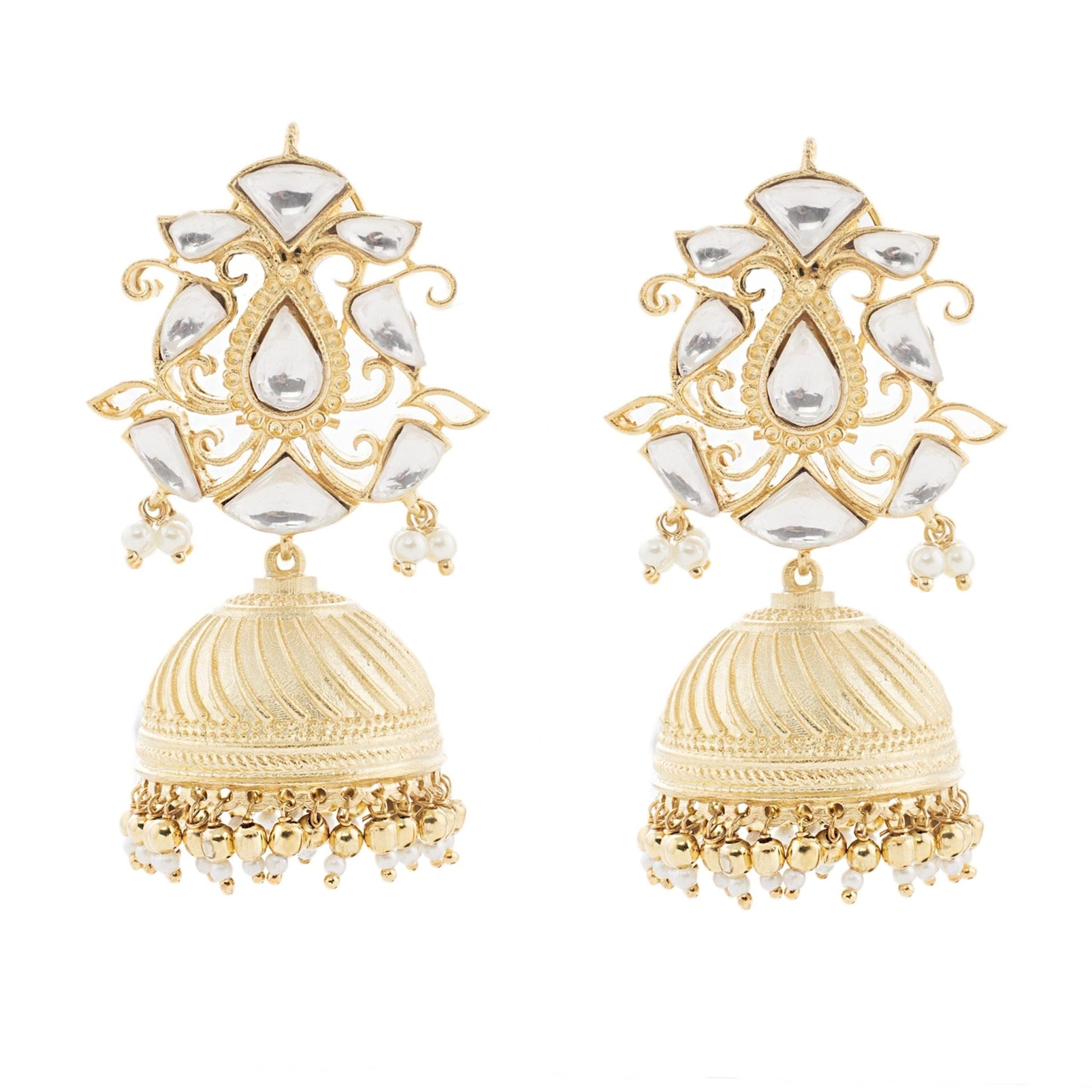 Moissanite Kundan Jhumka Earrings - Auraa Trends - Jhumka - # - Auraa Trends - Buy Mesmerizing Kundan Jhumka Earrings