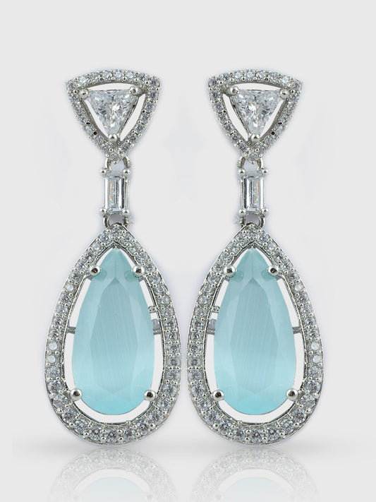 Moissanite Teardrop Drop Earrings with Aqua Blue Stone - Auraa Trends - Drop - Moissanite Teardrop Drop Earrings with Aqua