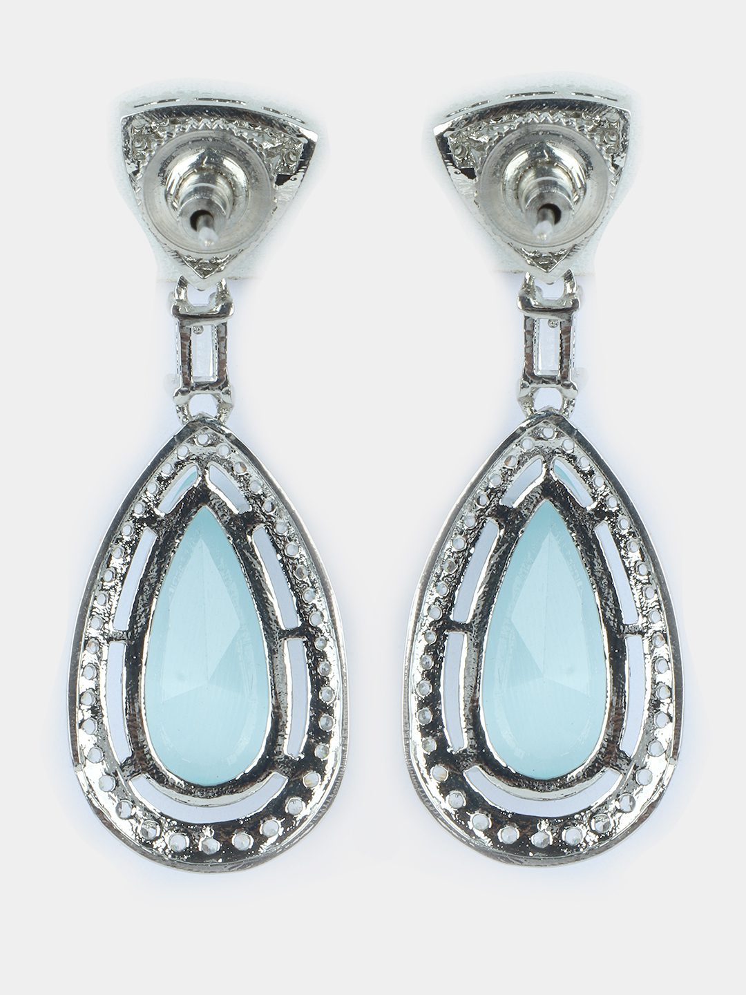 Moissanite Teardrop Drop Earrings with Aqua Blue Stone - Auraa Trends - Drop - Moissanite Teardrop Drop Earrings with Aqua
