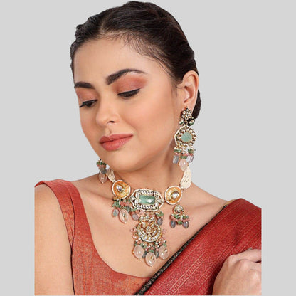 Multi-Stone Kundan Choker Necklace Set with Meenakari