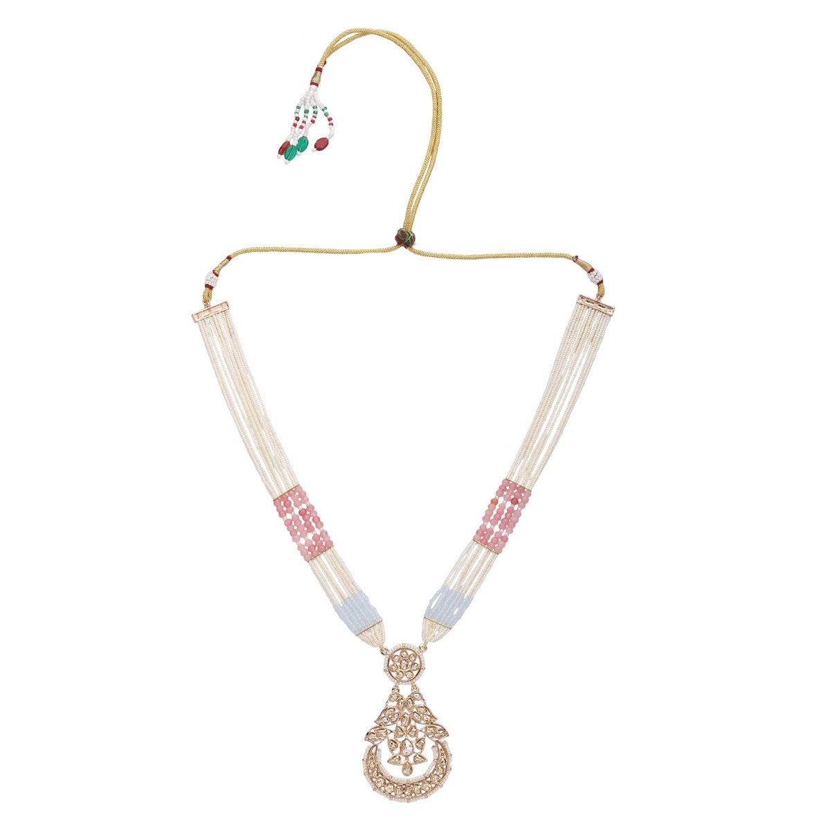 Multi-Strand Beaded Necklace with Antique Pendant & Matching Earrings - Auraa Trends - Necklace Set - Necklace Necklace sets