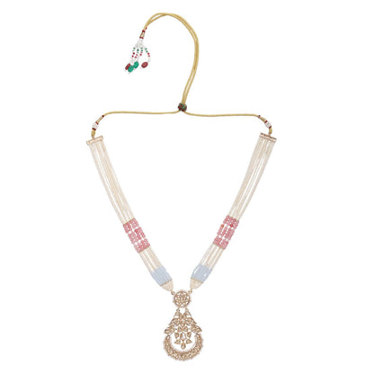 Multi-Strand Beaded Necklace with Antique Pendant & Matching Earrings - Auraa Trends - Necklace Set - Necklace Necklace sets