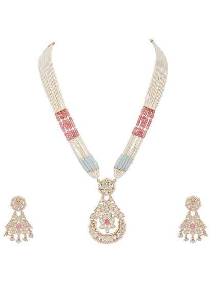 Multi-Strand Beaded Necklace with Antique Pendant & Matching Earrings - Auraa Trends - Necklace Set - Necklace Necklace sets