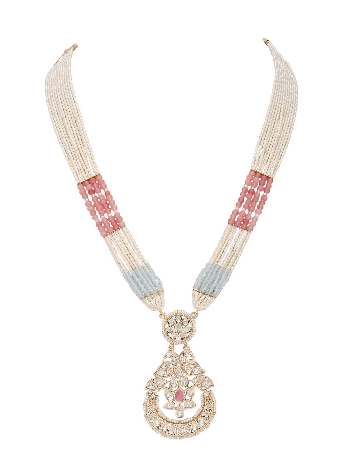 Multi-Strand Beaded Necklace with Antique Pendant & Matching Earrings - Auraa Trends - Necklace Set - Necklace Necklace sets