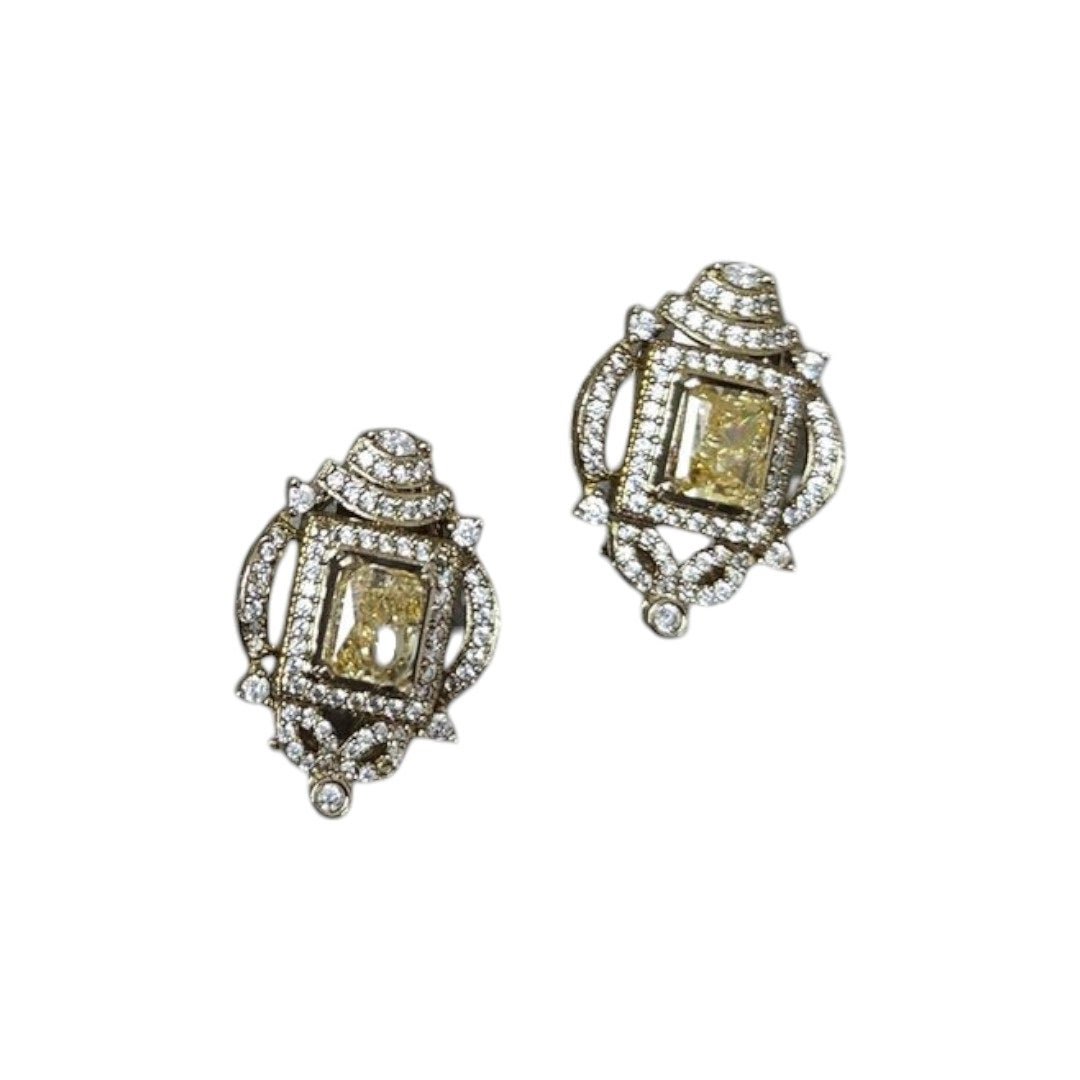 Multicolor CZ Diamond Necklace Set - Auraa Trends - Necklace Set -  - Auraa Trends - "Antique gold - plated necklace set with multicolor Cubic Zirconia stones and matching earrings, traditional ethnic jewelry set for festive and wedding