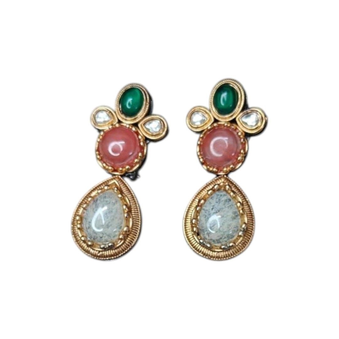 Multicolor Kundan Bracelet Necklace Set for Women - Auraa Trends - Necklace Set -  - Auraa Trends - "Traditional gold - plated multicolor Kundan bracelet - style choker necklace set with matching teardrop earrings