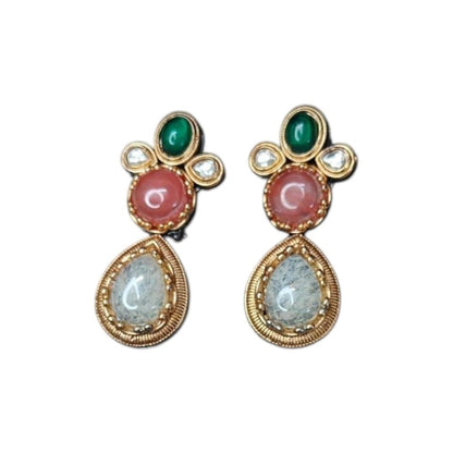 Multicolor Kundan Bracelet Necklace Set for Women - Auraa Trends - Necklace Set -  - Auraa Trends - "Traditional gold - plated multicolor Kundan bracelet - style choker necklace set with matching teardrop earrings