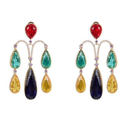 Multicolor Teardrop Dangler Earrings - Auraa Trends - Earrings -  - Auraa Trends - "Colorful chandelier earrings for women featuring multicolored teardrop stones with gold - tone setting – fashion statement jewelry for parties and weddings."